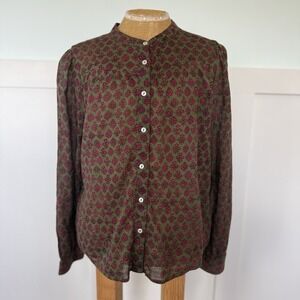 Carve Designs Organic Cotton Tatum Guaze Top MEDIUM Batik Floral Green Pink